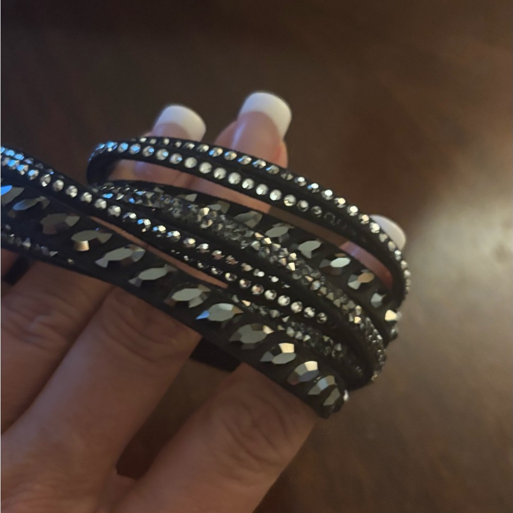 Swarovski lake pulse Black and Silver Layered Wrap Bracelet